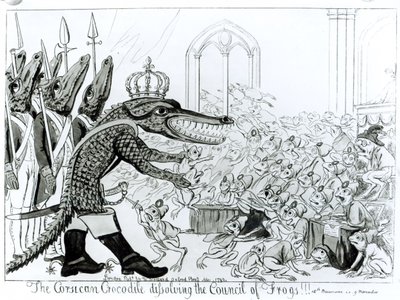 Das korsische Krokodil löst den Rat der Frösche auf, 9. November 1799 von English School